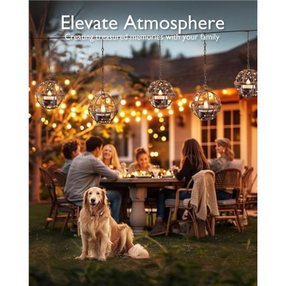 Solar Tea Lights Outdoor Hanging Lanterns Waterproof Patio Garden Copper 4 Pack - Picture 4 of 7
